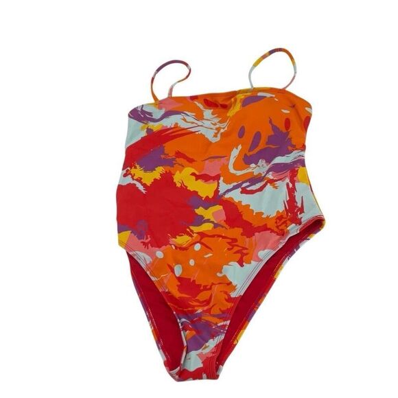 NWT RELLECIGA Multicolor High Cut Backless Retro One Piece Swimsuit Large - Picture 1 of 6